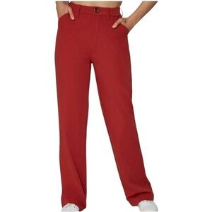 Danielle Bernstein We Wore What High Waisted Wide Leg Trouser Pant Red Sz 2 #920